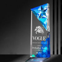 Fabricant en gros Trophée de marbre de cristal arc-en-ciel avec MH-N232 de base en cristal bleu clair noir
