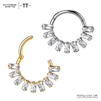 Anneau de nez clicker en titane G23 ASTM F136 16G, plaqué or 24K, avec zircon cubique baguette, pour Daith et Helix, bijoux de piercing corporel, vente en gros