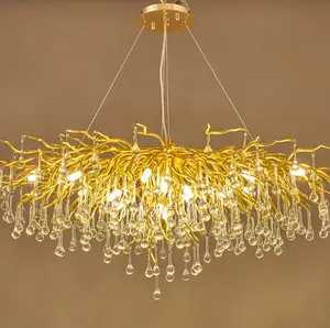 Luxury golden LED chandelier lighting water drop crystal fancy pendant lamp hotel modern chandelier pendant light