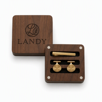 Boîte à boutons de manchette en bois écologique avec gravure personnalisée, étui de marque Landy pour cadeau de mariage, promotion pour les garçons d'honneur