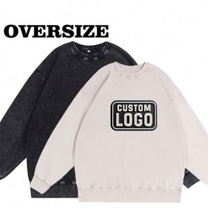Wholesale Crew Neck Sweatshirt 100% Cotton French Terry 350 Gsm Fabric Comfortable Vintage Acid Wash Crewneck Sweatshirts - Product Image 6