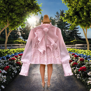 Camicette Vintage Autunnali a Maniche Lunghe con <span class=keywords><strong>Colletto</strong></span> Casual Stampate in Pizzo per Donne Camicie Floreali con <span class=keywords><strong>Volant</strong></span> Eleganti Top Abbigliamento all'Ingrosso - Product Image 2