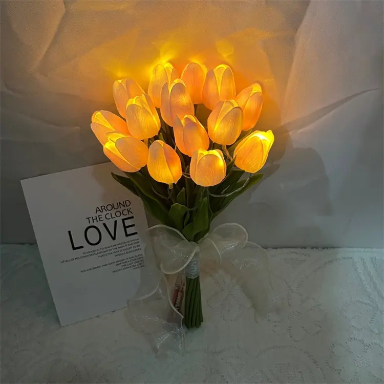 الصمام محاكاة زهور التوليب ضوء زهور اصطناعية مصباح طاولة فندق غرفة نوم السرير مقهى ديكور زفاف جو ليلي