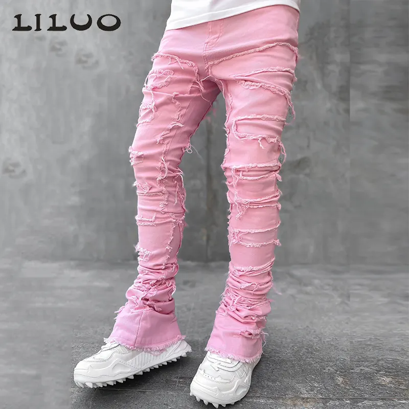 Stacked Jeans Men 2021 Fashion Brand Denim Stacked Jeans Mens Trousers Custom Skinny Fit Dirty Denim Jeans For Men