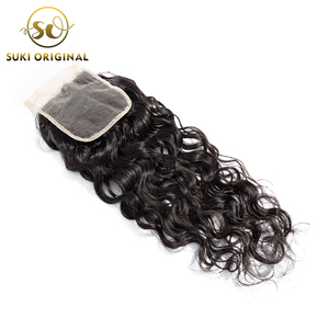 Wholesale Pre Plucked Human <span class=keywords><strong>Hair</strong></span> Nature Wave Lace Closure 4*4 Bleached Knots - Product Image 1