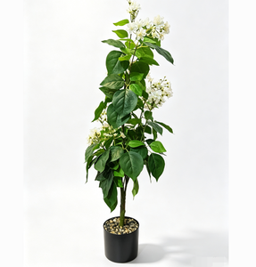 Árbol <span class=keywords><strong>de</strong></span> Flores <span class=keywords><strong>de</strong></span> Lila Blanco Artificial Alto, <span class=keywords><strong>Planta</strong></span> Floral Artificial Realista con <span class=keywords><strong>Hojas</strong></span> Verdes Exuberantes en Maceta <span class=keywords><strong>de</strong></span> Plástico Negra - Product Image 1