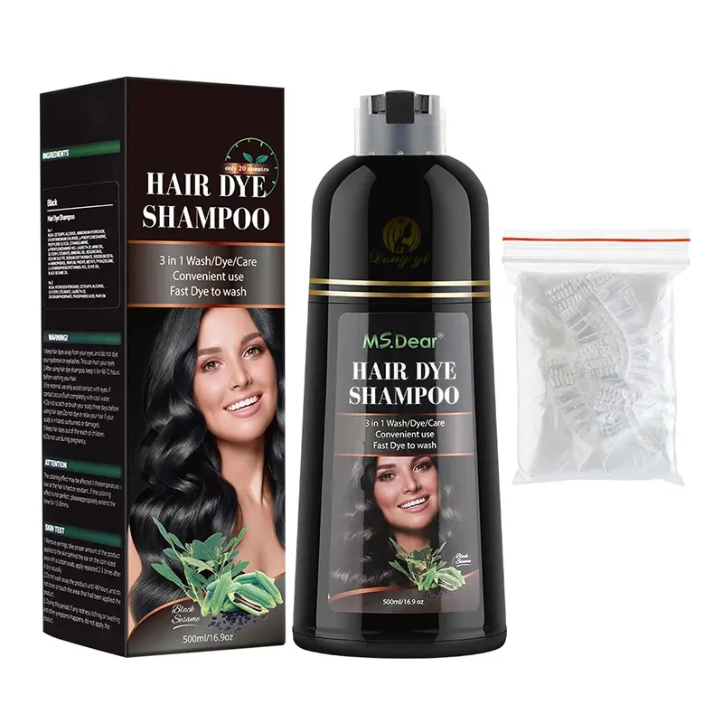 Champú para tinte de cabello Natural orgánico Cubierta de coloración rápida Tinte de cabello gris blanco Café Champú negro Planta Nutrir Esencia de aceite 500ML