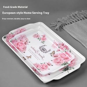 Plateau <span class=keywords><strong>de</strong></span> <span class=keywords><strong>Service</strong></span> <span class=keywords><strong>Rectangulaire</strong></span> en Mélamine Design Moderne Plats Horeca <span class=keywords><strong>de</strong></span> Luxe Légers Décalcomanie Tasse à Thé Motif Lotus Rose Fruits Polis - Product Image 2