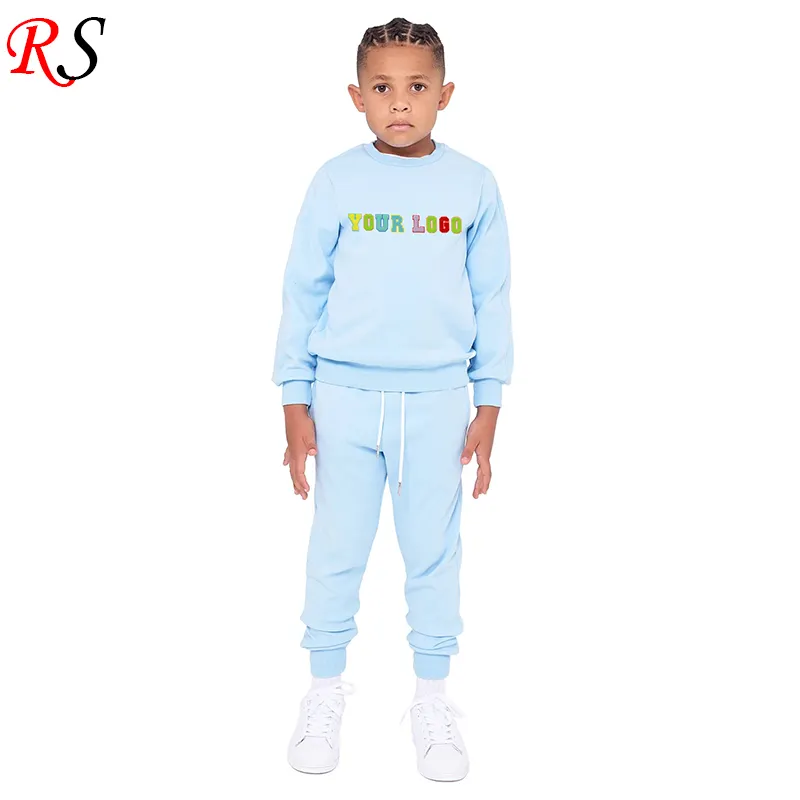Good Quality Custom Embroidery Logo Baby Blue Kids Unisex Tracksuit Wholesale