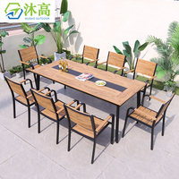 Ensemble de table et chaises de jardin extensible en aluminium moderne, grand modèle 8/10 places, en plastique et bois, pour terrasse
