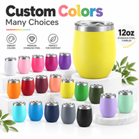 Tumbler Anggur Stainless Steel 12oz Berlapis Bubuk dengan Logo Kustom, Gelas Anggur Bentuk Telur, Cangkir Termal, Mug Kopi dengan Tutup