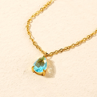 Collier Pendentif Goutte d'Eau Plaqué Or en Acier Inoxydable Zircon, Bijou Cadeau Pierre de Naissance pour Femme