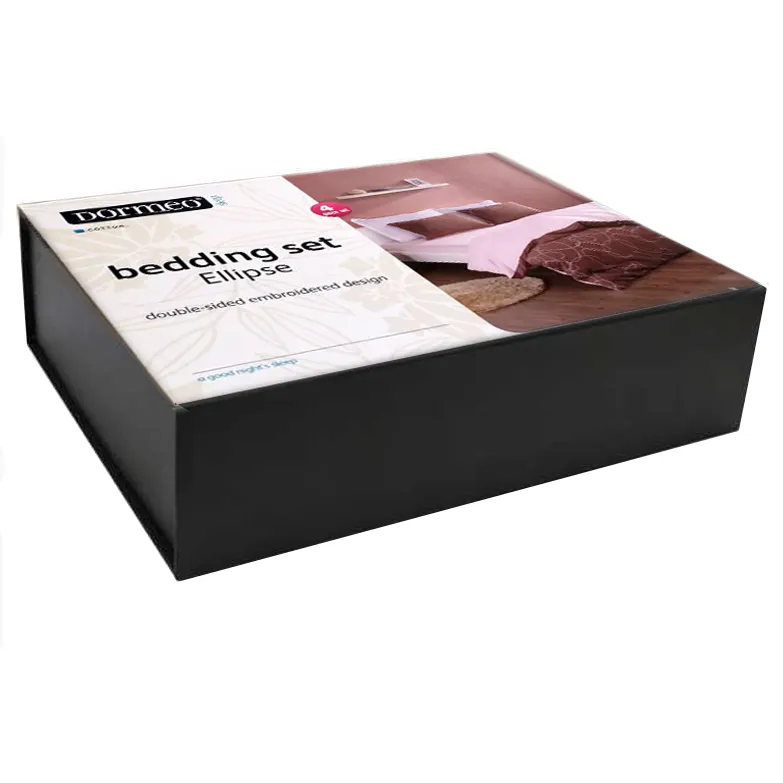 Boîte d'emballage de draps de lit, couvercle magnétique personnalisé en carton, boîte noire en plastique