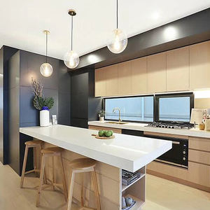 高光沢カラーガラス製モジュール式キッチンキャビネット扉（引き出しバスケットとアルミハンドル付き）モダンキッチンアイランドユニット - Product Image 2