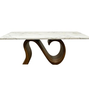 <span class=keywords><strong>Tavolo</strong></span> da Pranzo <span class=keywords><strong>Moderno</strong></span> in Legno Massello con Piano in Marmo Artificiale, <span class=keywords><strong>Tavolo</strong></span> da <span class=keywords><strong>Cucina</strong></span> di Lusso Contemporaneo con Base Ondulata, Arredamento Artistico - Product Image 6