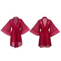 Robe de nuit longue transparente en dentelle et maille de chiffon, sexy, pour la vente en gros