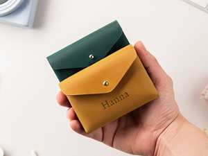 Portefeuille fin personnalisé en cuir véritable, cadeau pour demoiselle d'honneur, accessoires pour femmes, design de petite poche - Product Image 6