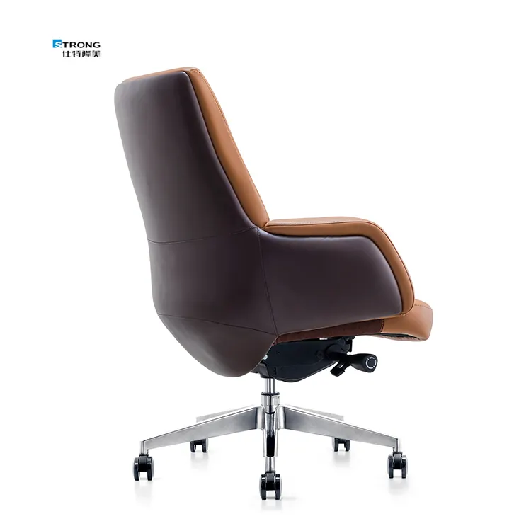 Yeni tasarım orta arka kahverengi deri döner yönetici ofis mobilya sandalye