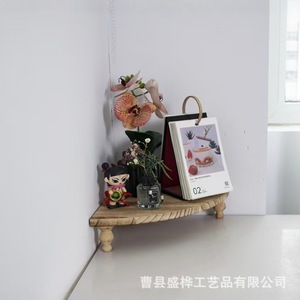 Wooden Desktop <b>Shelf</b> Corner Wall Ornament Fan Shaped Storage <b>Rack</b> For Entryway Decoration With Flower Pot Base - Product Image 4