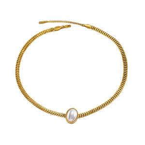Collar estilo europeo americano con incrustaciones de perlas, cadena de serpiente en tono dorado para mujer, uso diario, regalo. - Product Image 5