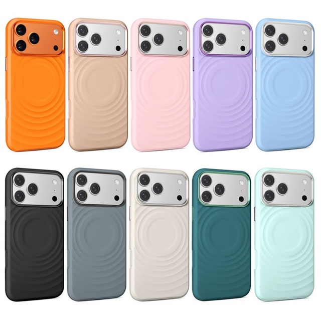 Simple Ripple Ring Silicone Back Cover for iPhone 15 16 17 Pro Max Metal Camera Frame Shockproof Protective Magnetic Phone Case