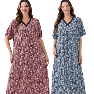 Summer <strong>Pyjamas</strong> Women's V-Neck Lace Loose Short-Sleeved Skin-Relaxed Pajamas Lighted Floral <strong>One</strong> Meter Three-Length Dress - Product Image 5