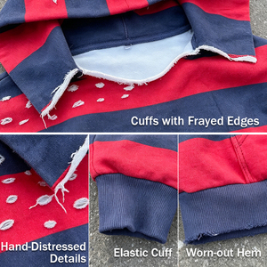 Sudadera con Capucha Personalizada para Hombre, Corte Holgado, Rayas, Cuello con Borde Deshilachado, Algodón Grueso, Estilo Urbano, OEM ODM - Product Image 2
