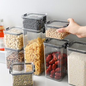Food Storage <b>Container</b> Rectangle Clip-On <b>Lid</b> Transparent <b>Plastic</b> Airtight For Grains Cereals Snacks Dried Goods Kitchen Use - Product Image 1