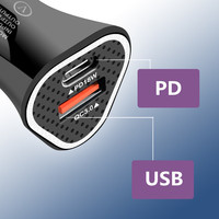 2024 nuevo cargador de coche rápido electrónico universal de 2 puertos Qc3.0 + PD USB y cargador de coche PD de 20W para teléfonos Apple Samsung