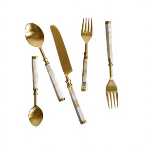 Factory Wholesale Disposable 5-Piece Stainless Steel Resin Handle Western Flatware Set Spoon Fork Knife for Christmas Wedding - Product Image 1