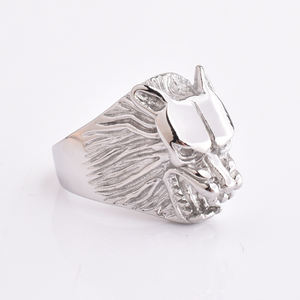 Nueva gran oferta, diseños simples, joyería de acero inoxidable, plata, hombres, Hiphop, anillos de cabeza de Lobo dominante - Product Image 5