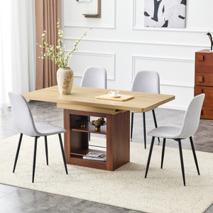 OEHOME Scalable Dining Table Chair <b>Sets</b> 4-piece <b>Set</b> Light Gray <b>Linen</b>-Cotton Material Chairs Modern Luxury Hotel Furniture - Product Image 3