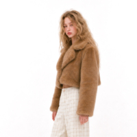 Manteau court en fausse fourrure pour femme, à revers, simple boutonnage, tissé uni, respectueux de l'environnement, décontracté, OEM ODM
