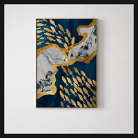 Décoration Murale Poisson Bleu Doré en Fer et Aluminium, Panneau Abstrait École de Poissons pour Bureau, Réception, Hôtel, Salon, Intérieurs Contemporains