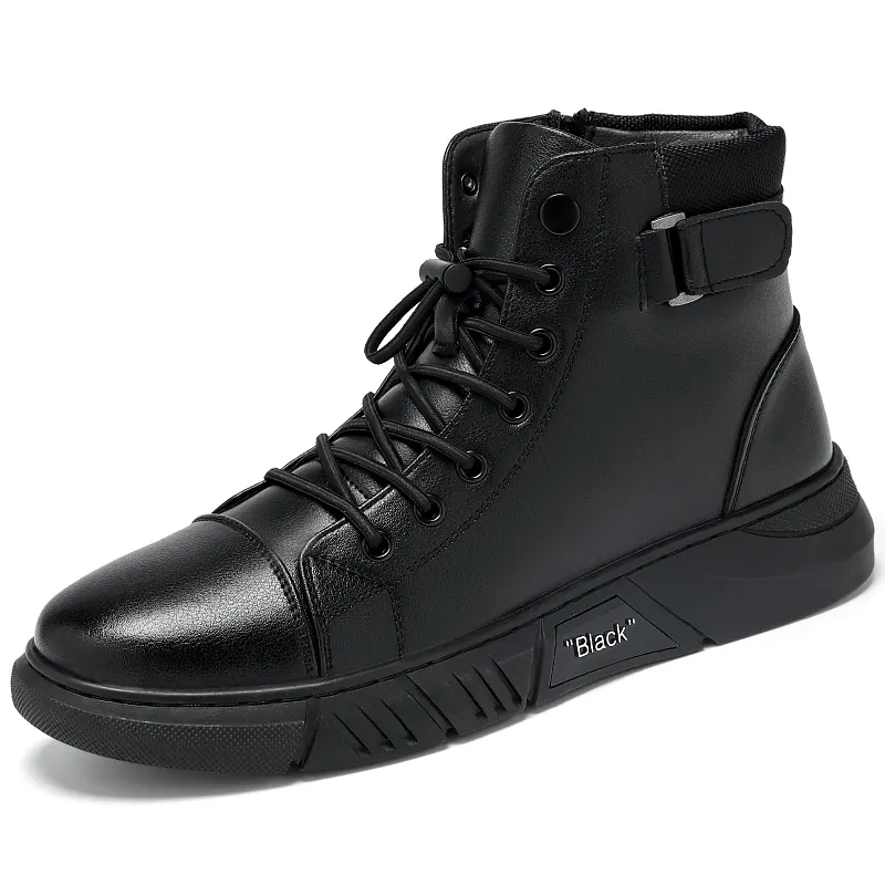 custom High-top pu leather work boot men cheap black PU leather ankle boots