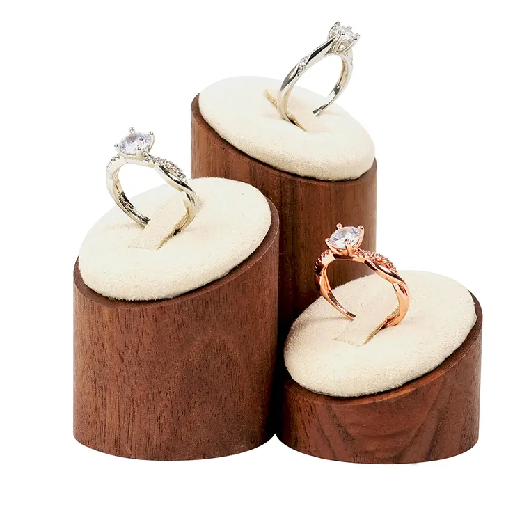Noce in legno ovale anello di diamanti espositore portagioie adatto per gioielli bracciale da banco da tavolo torre di gioielli