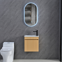 Petit meuble-lavabo moderne en bois flottant avec miroir LED ovale, écologique, pour usage hospitalier et appartements européens secondaires