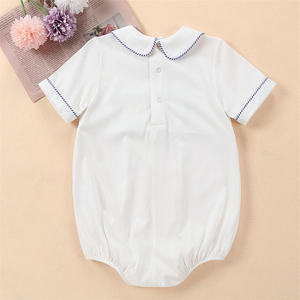 Personalizado verano español Vintage bebé niños Smocked bordado mameluco Peter Pan Collar ropa de niño - Product Image 3