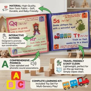 Libro de Tela del Alfabeto Fonético para Niños |   Libro de aprendizaje del alfabeto ABC para niños pequeños |   Reconocimiento de letras de la A a la Z, fonética y vocabulario - Product Image 3