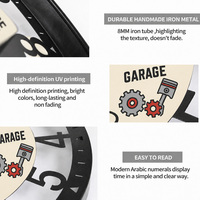Horloge murale en fer forgé avec engrenages de garage et piston, cadran en bois imprimé UV, style pour la décoration de la man cave
