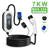 Chargeur de voiture électrique portable de style cyberpunk 7kW 32A avec contrôle intelligent par application, type 2, station de recharge pour voiture électrique avec écran LED