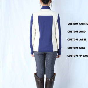 Ropa Ecuestre Personalizada con Dos Bolsillos Laterales con Cremallera, Blusa de Equitación de Manga Larga con Contraste Azul y Blanco y Orificios para los Pulgares - Product Image 2