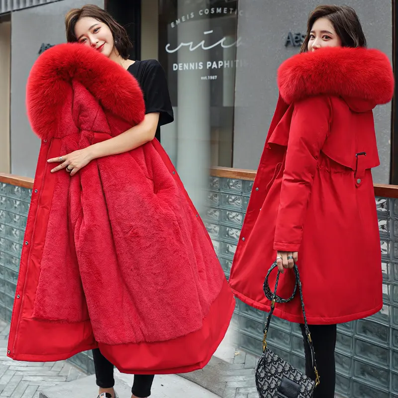 Parker Parka Fashion Verstellbare Taille Pelz kragen Winter jacke Frauen Mittellange Kapuze Parka Mantel Outwear 2022 New Cotton Thick