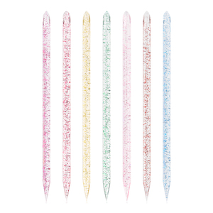 100 pièces/sac Poussoir à cuticules en cristal, stylo à double tête réutilisable en acrylique pailleté, outil de nail art pour salon, vente en gros - Product Image 1