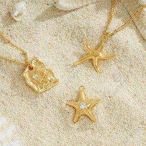 Gemma vendita calda 925 gioielli in oro placcato argento estate spiaggia stile bianco Cz collana con ciondolo stella marina - Product Image 3