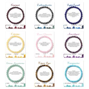 Pulsera Elástica de Cuarzo Rosa Natural de 6 mm con Tarjeta de <span class=keywords><strong>Significado</strong></span>, Joyería de Cristal Curativo - Product Image 1