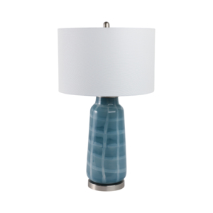 Lampada da Tavolo in Vetro Smerigliato con Base in Ceramica Blu e Paralume Bianco, Luce Decorativa per Soggiorno, Camera da Letto, Comodino - Product Image 2
