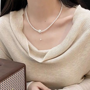 French Style Faux Pearl Necklace S925 <b>Silver</b> Tassel <b>Choker</b> Party Elegant Jewelry - Product Image 4