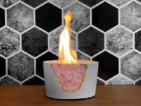 Quartz rose Mini bol décor extérieur Portable Table Top petit Chiminea méditation bol géode bougeoir béton foyer
