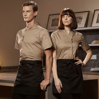 Uniforme de travail de chef de cuisine unisexe, léger pour l'été, 100% coton sergé, logo en relief, manches courtes, restaurants haut de gamme, hôtel